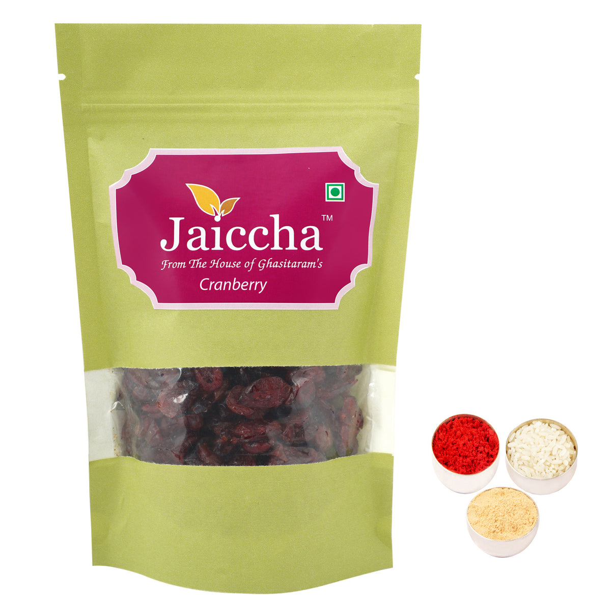 Bhaidhooj Gifts-Dehydrated Dried Cranberries 200 gms in Green Paper Pouch 