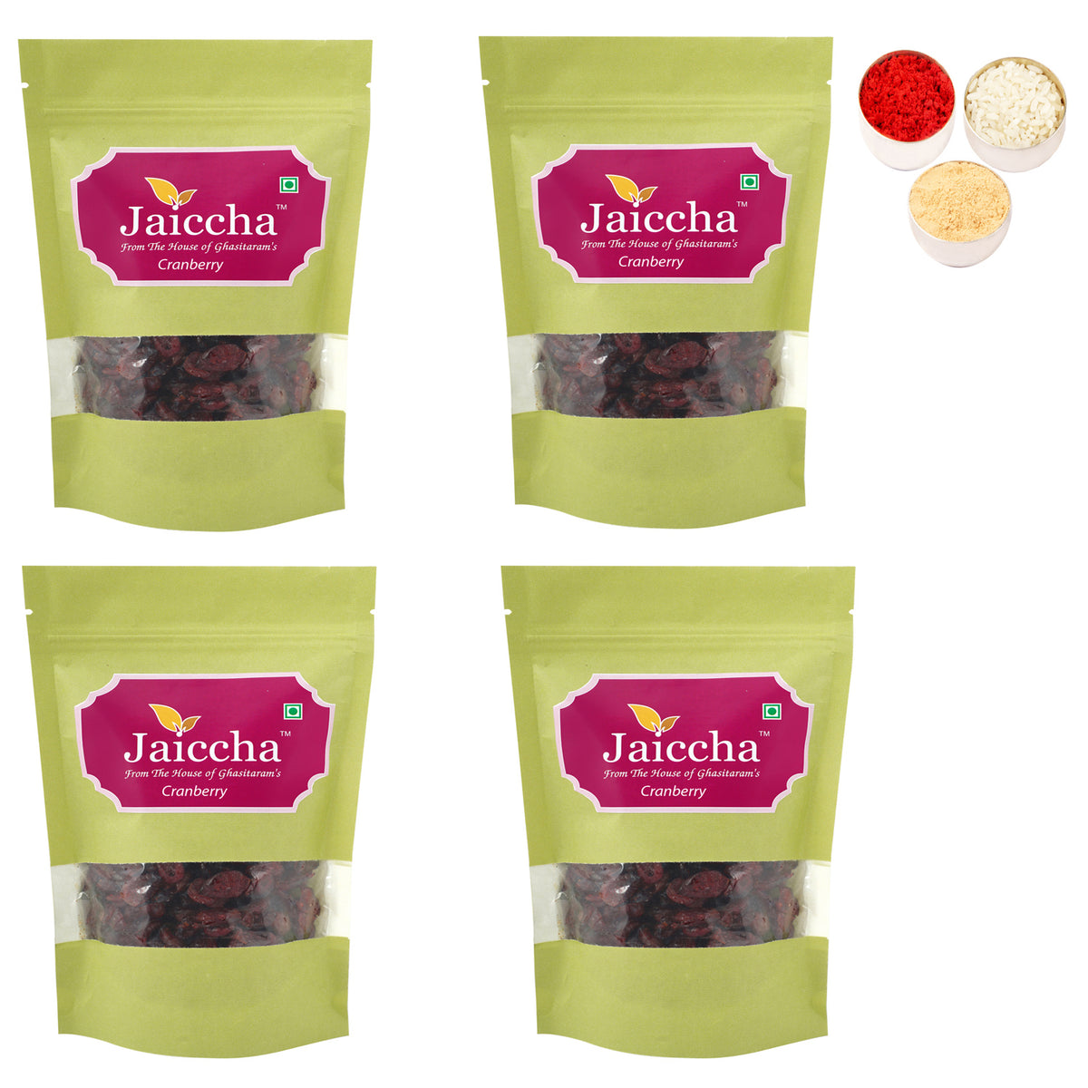 Bhaidhooj Gifts-Dehydrated Dried Cranberries 800 gms in Green Paper Pouch 