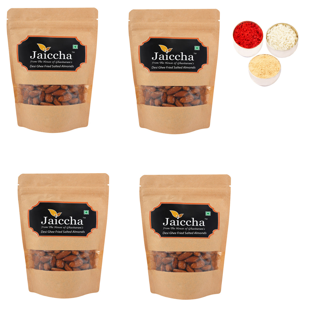 Bhaidhooj Gifts-Desi Ghee Fried Salted Almonds 800 gms in Brown Paper Pouch 