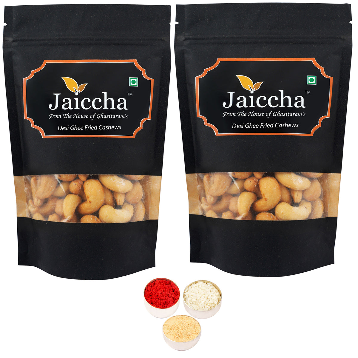 Bhaidhooj Gifts-Desi Ghee Fried Salted Cashews 400 gms  in Black Paper Pouch 