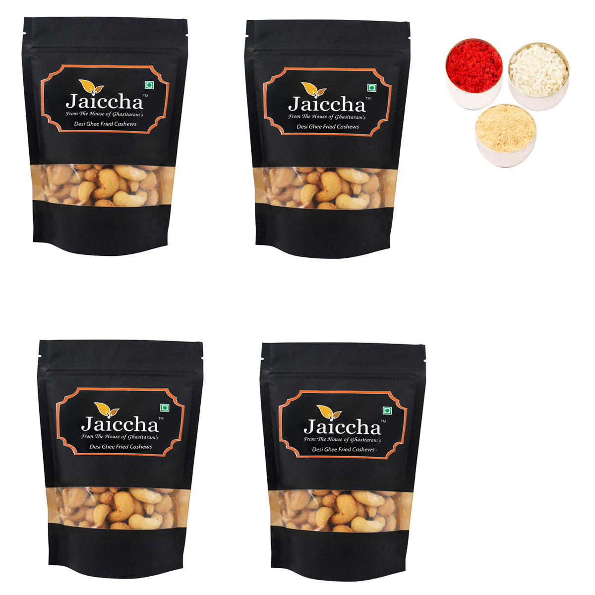 Bhaidhooj Gifts-Desi Ghee Fried Salted Cashews 800 gms  in Black Paper Pouch 