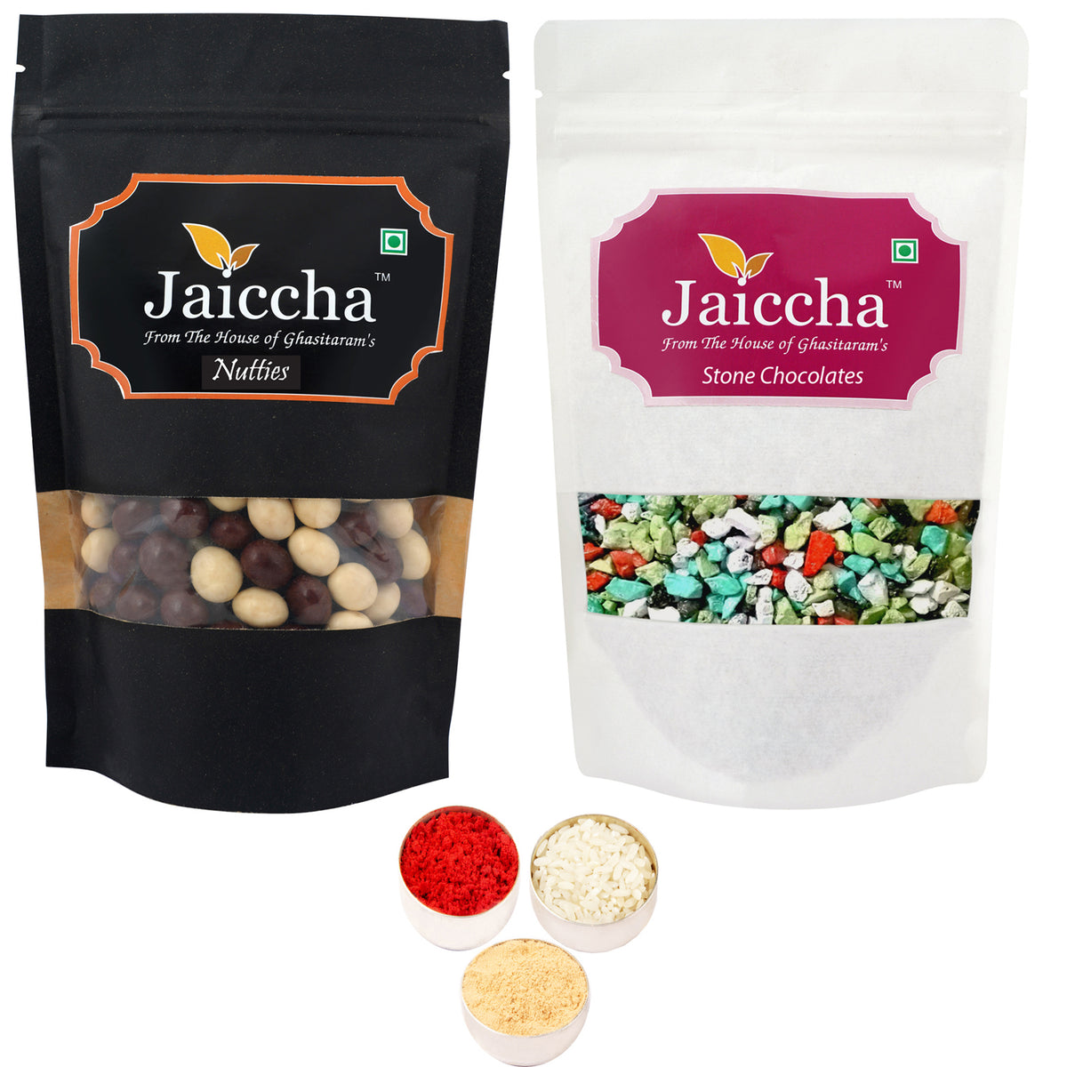 Bhaidhooj Gifts- Pack of 2 Nutties and Stone Chocolate Pouches big 400 gms 