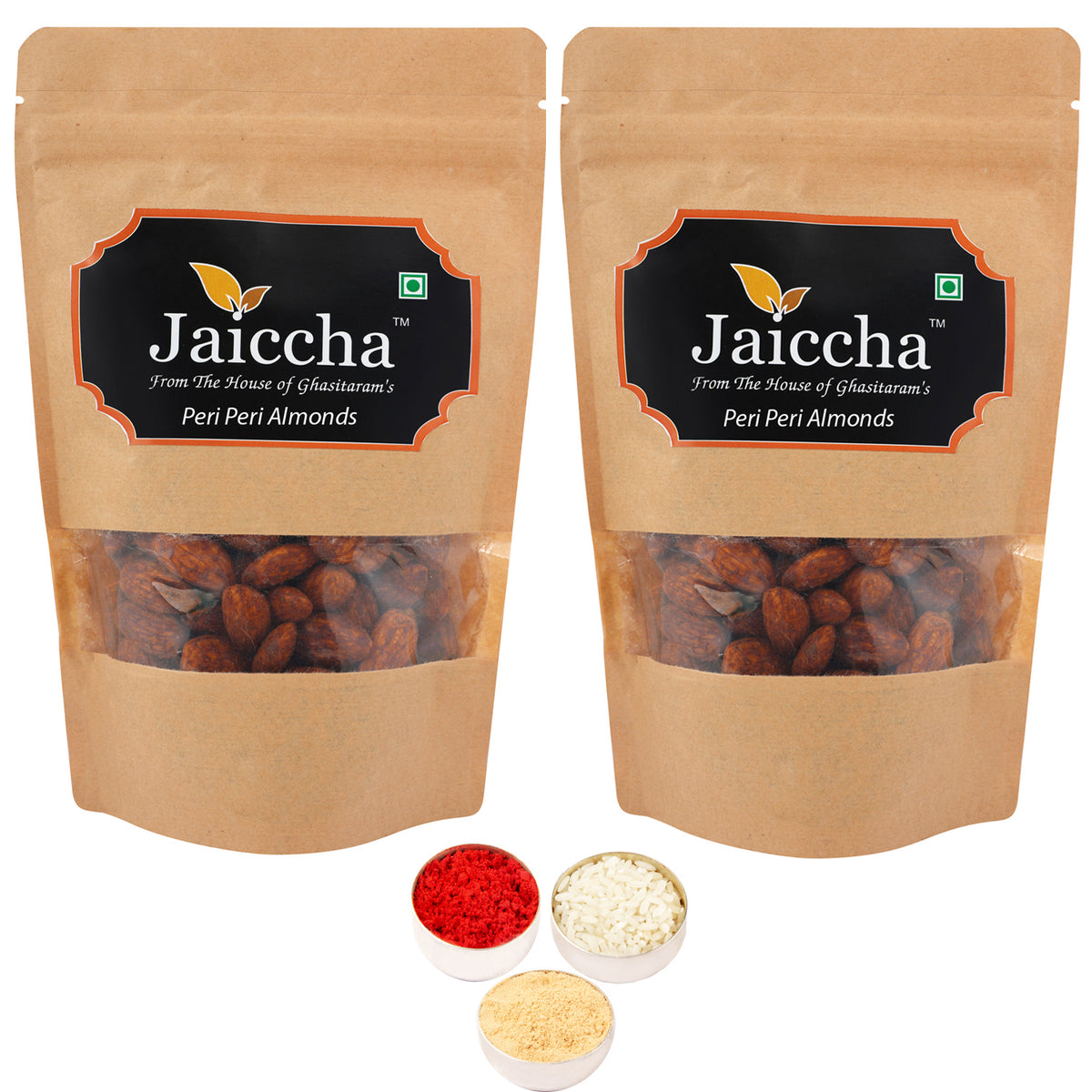 Bhaidhooj Gifts-Peri Peri Almonds 400 gms  in Brown Paper Pouch 