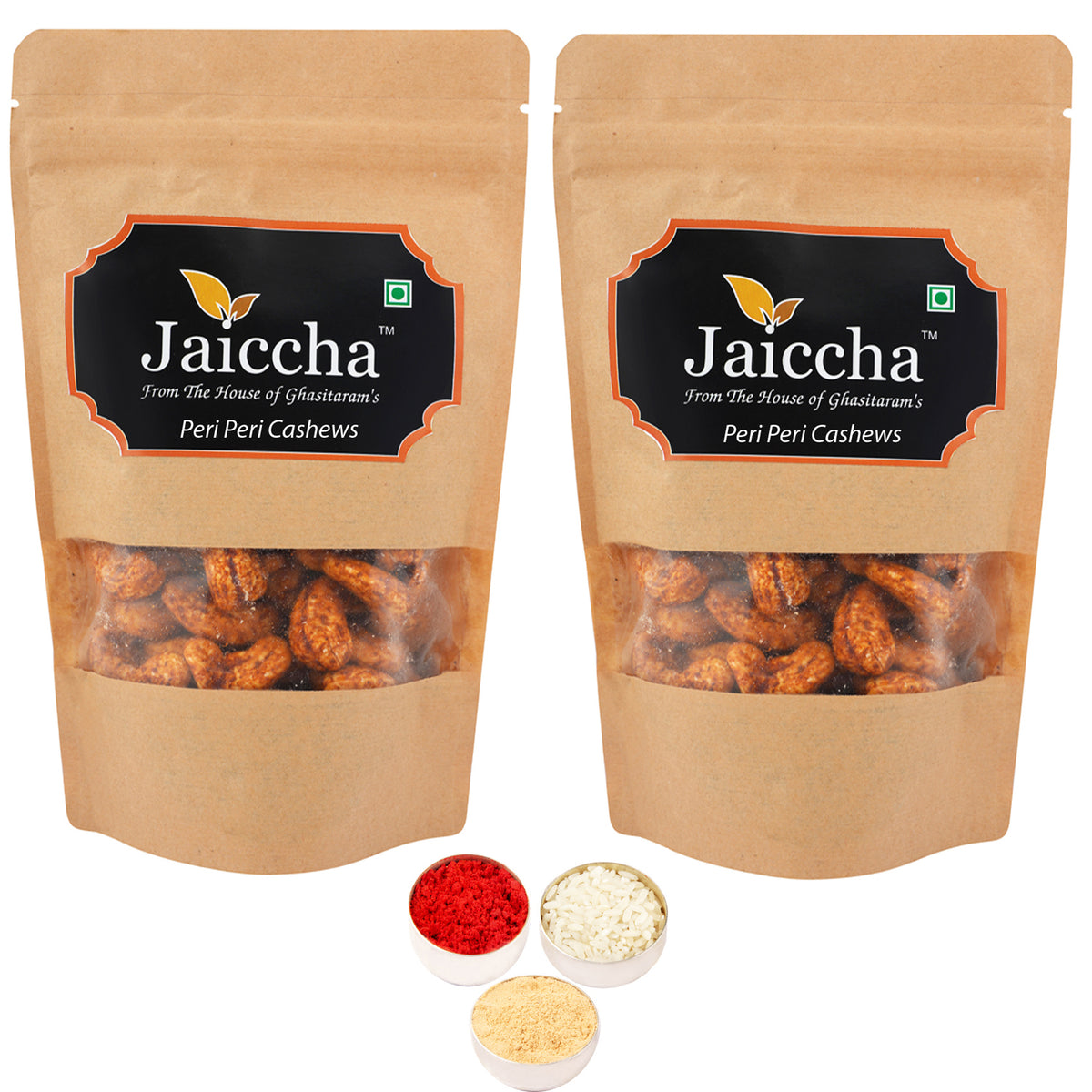 Bhaidhooj Gifts-Peri Peri Cashews 400 gms in Brown Paper Pouch 
