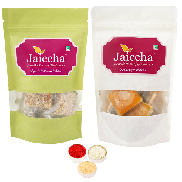 Bhaidhooj Gifts-Pack of 2 Roasted Almond Bites and Mango Bites Pouches big 400 gms 