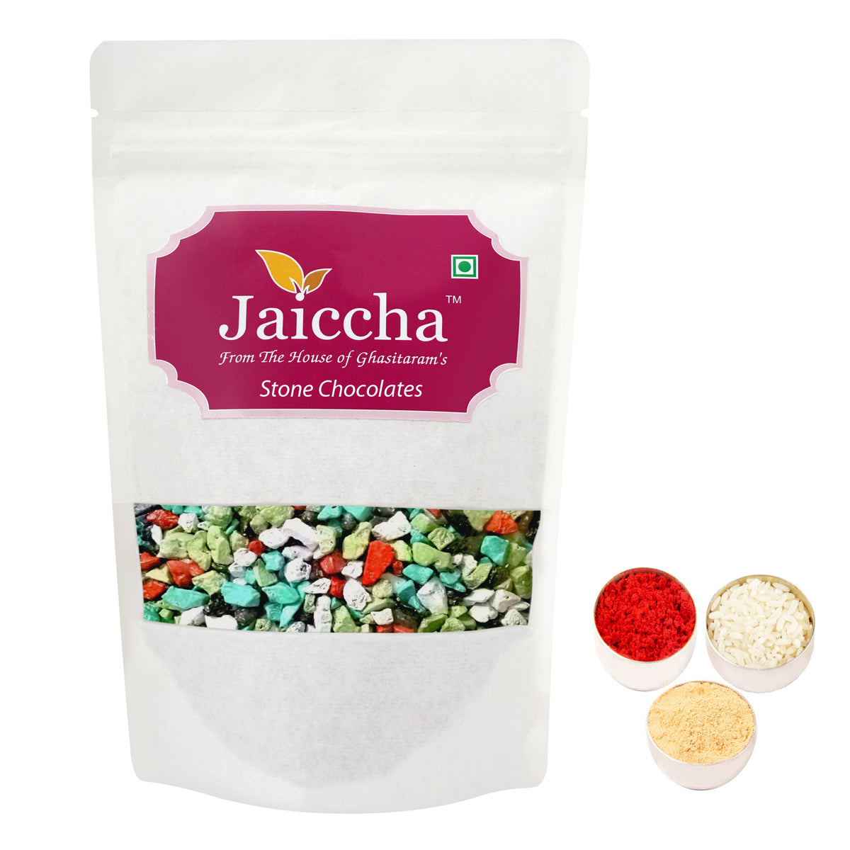 Bhaidhooj Gifts- Stone/ Rock Chocolates 200 gms in White Paper Pouch 
