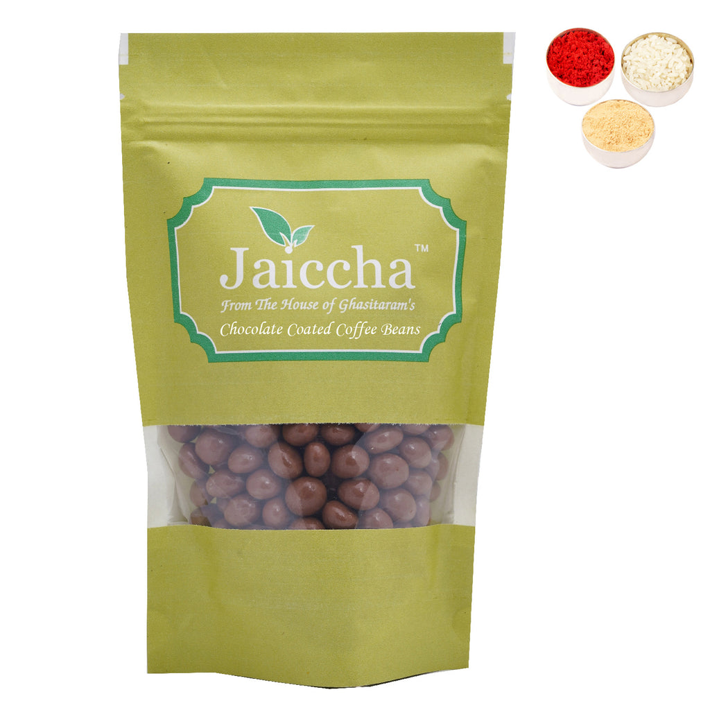 Bhaidhooj Gifts- Chocolate Coated Coffee Beans in Green Paper Pouch 200 gms