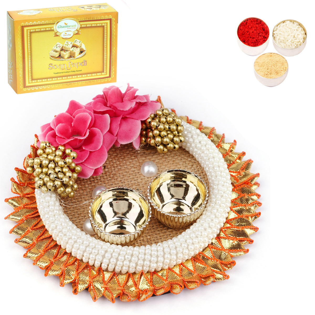 V-127 Pooja Thali  with 400 gms of Soan Papdi 