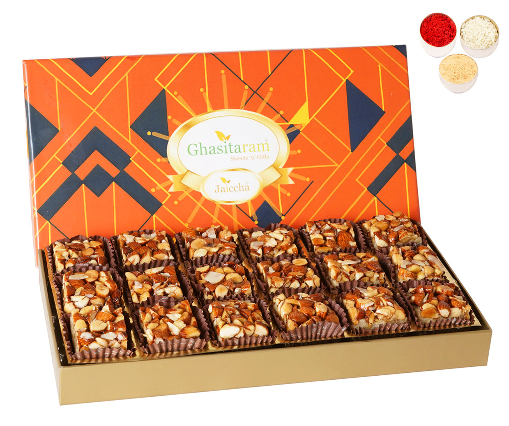 Bhaidooj Gifts-Sugarfree Almond Delight in Designer Box 18 pcs