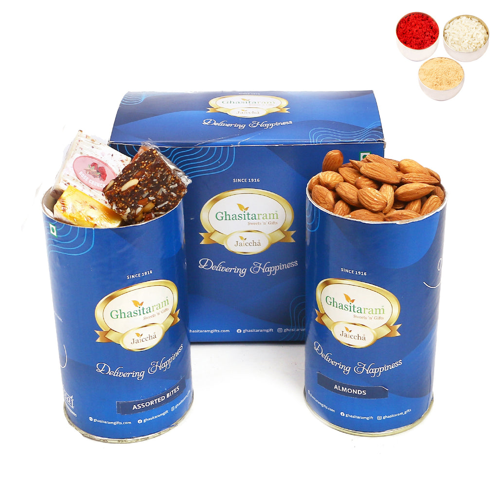 Bhaidooj Gifts-Assorted Bites and Almond Cans