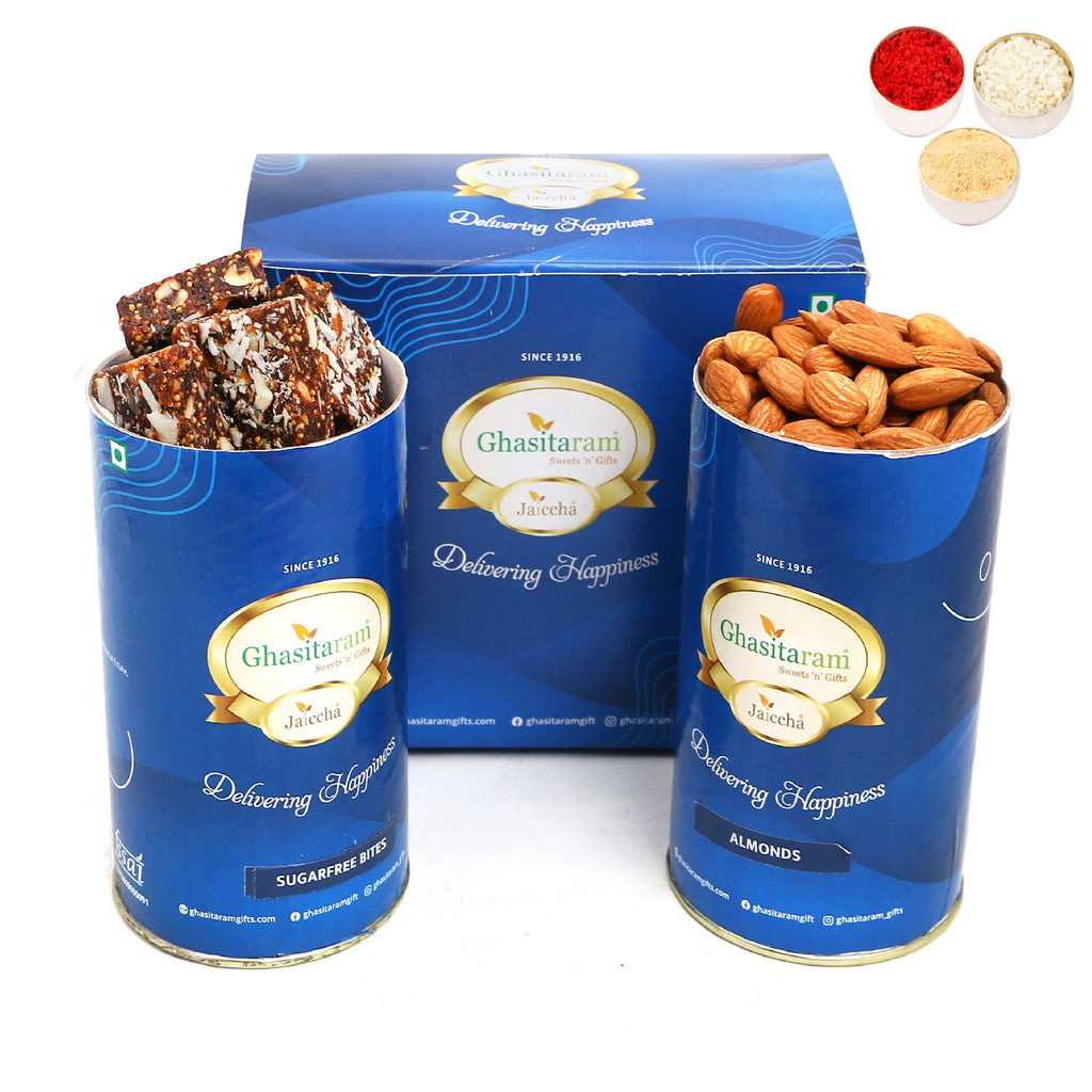 Bhaidooj Gifts-Sugarfree Bites and Almond Cans