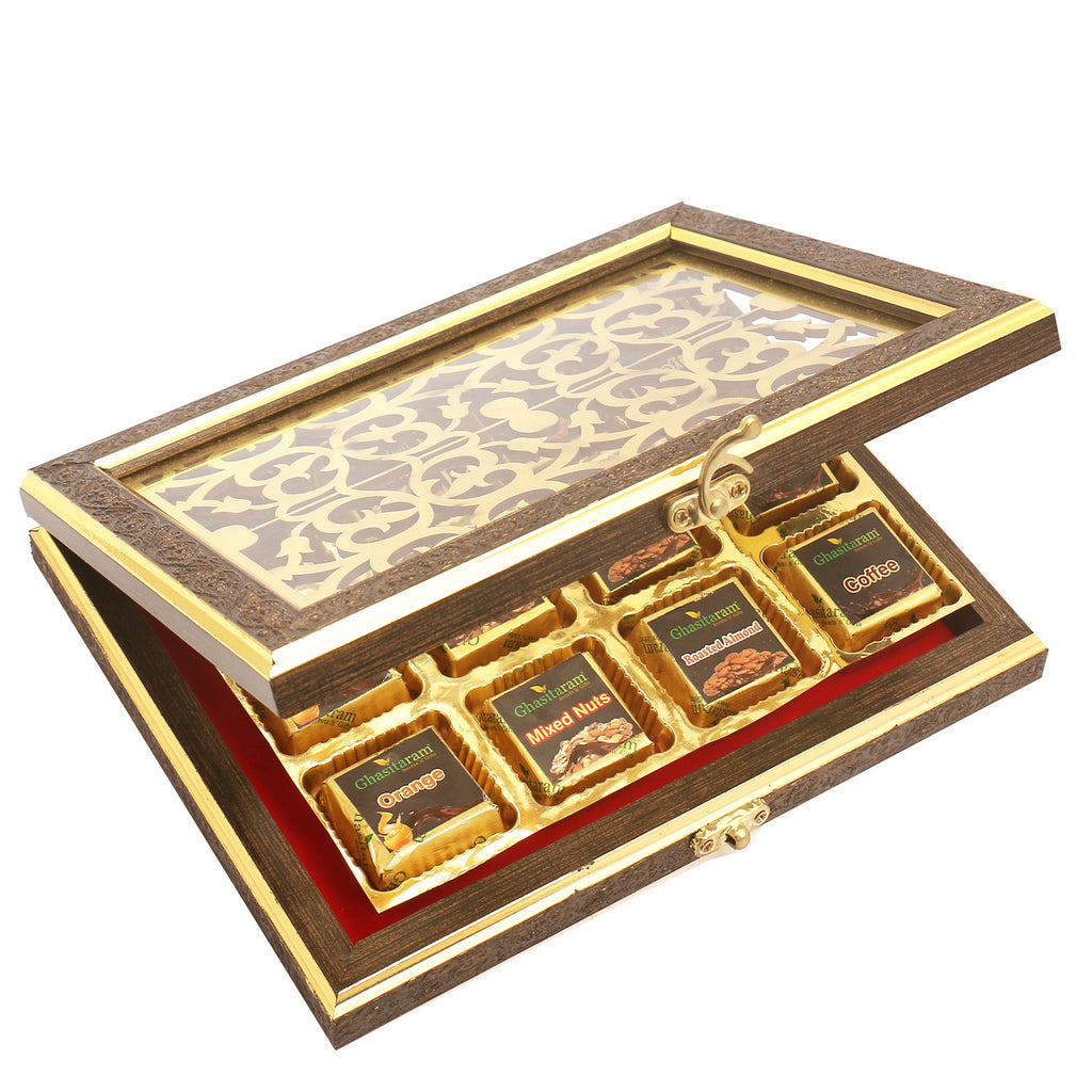 Corporate Gifts-Wooden Lazer 12 pcs Assorted Chocolates Box