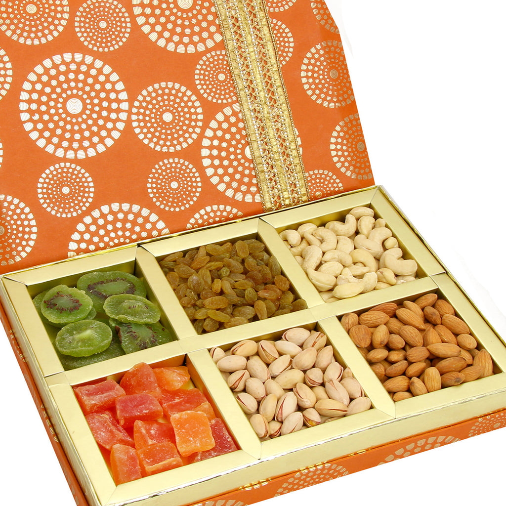 Corporate Gifts-Satin 6 part Assorted Dryfruit Box  