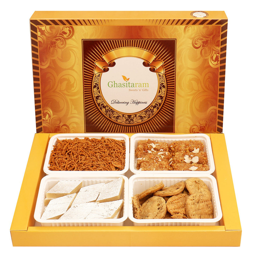Corporate Gifts-Big Box of Kaju Katli, Milk Cake, Methi Mathi and Soya Sev