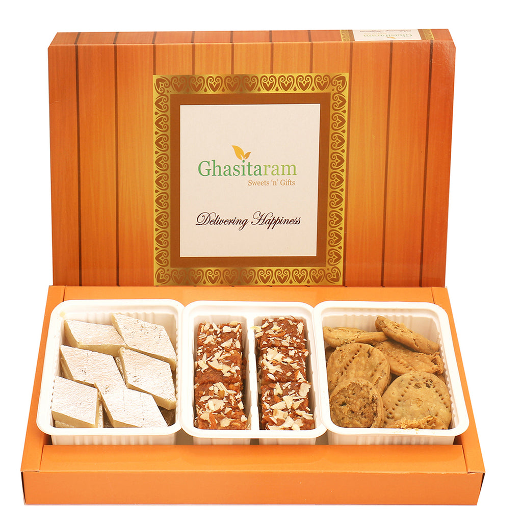 Corporate Gifts-Assorted Box of Kaju Katli, Dodha Barfi and Methi Mathi