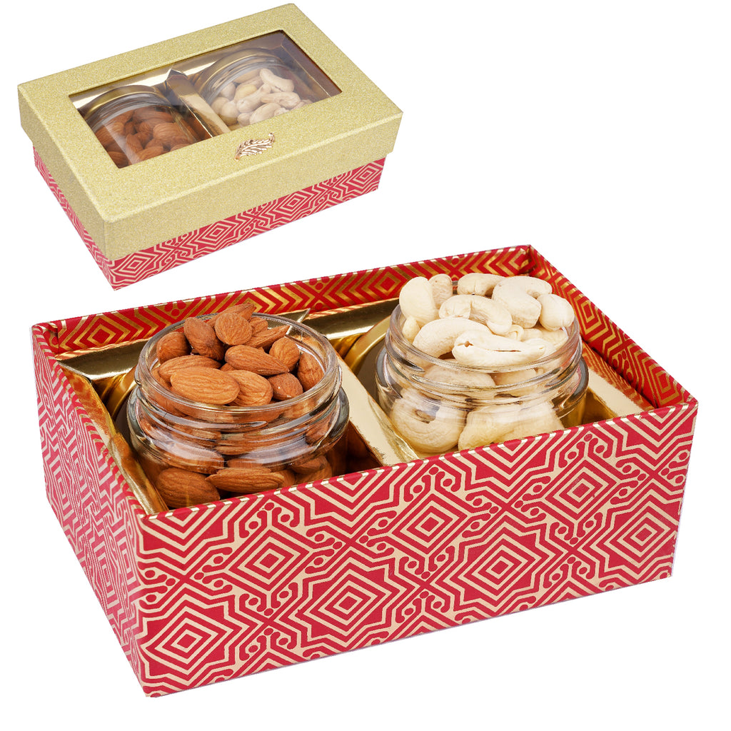 Corporate Gifts-Golden box with 2 Jars of Cashews and Almonds
