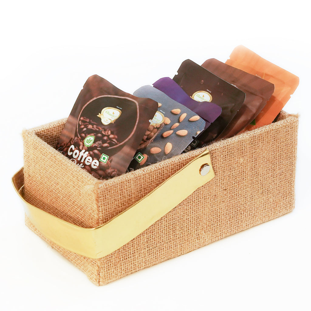 Corporate Gifts-Jute Small tray of Assorted Bites and cookies