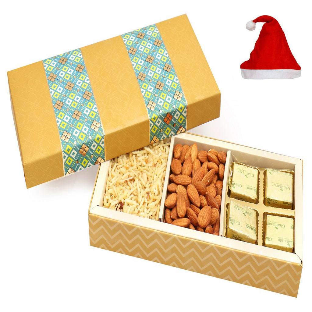 3 Part Print Almonds, Chocolate and Namkeen Box