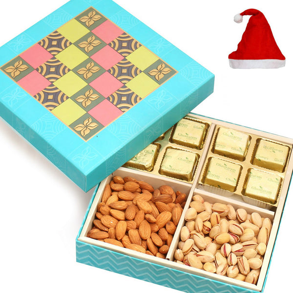 Blue Colour Print 8 Pcs Chocolates ,Almonds and Pistachios Hamper Box