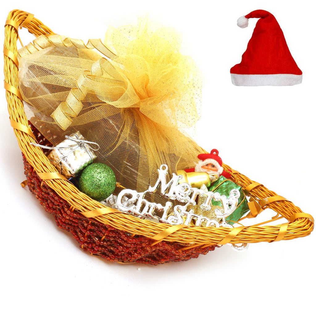 Boat Basket with Plum Cake and Christmas Décor