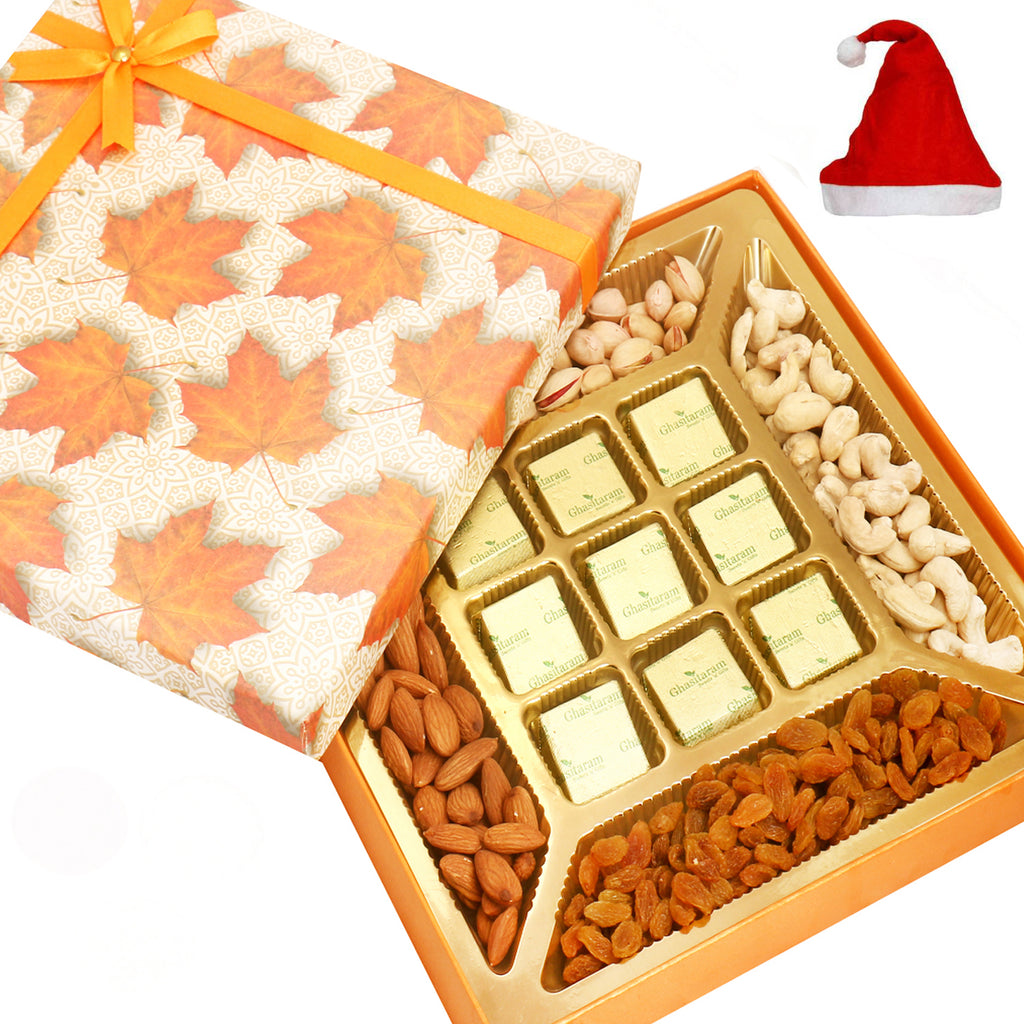 Orange Print Dryfruits and 9 pcs Chocolates Box