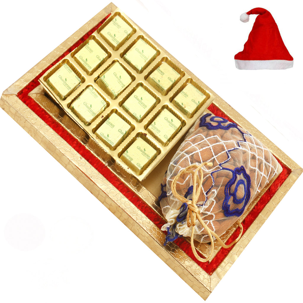 Red and Gold 8 pcs Sugarfree Chocolates and Almond Pouch Tray