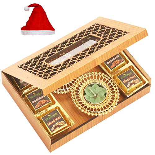 Wooden Carved 6 pcs Assorted Chocolates and T-Lite Box