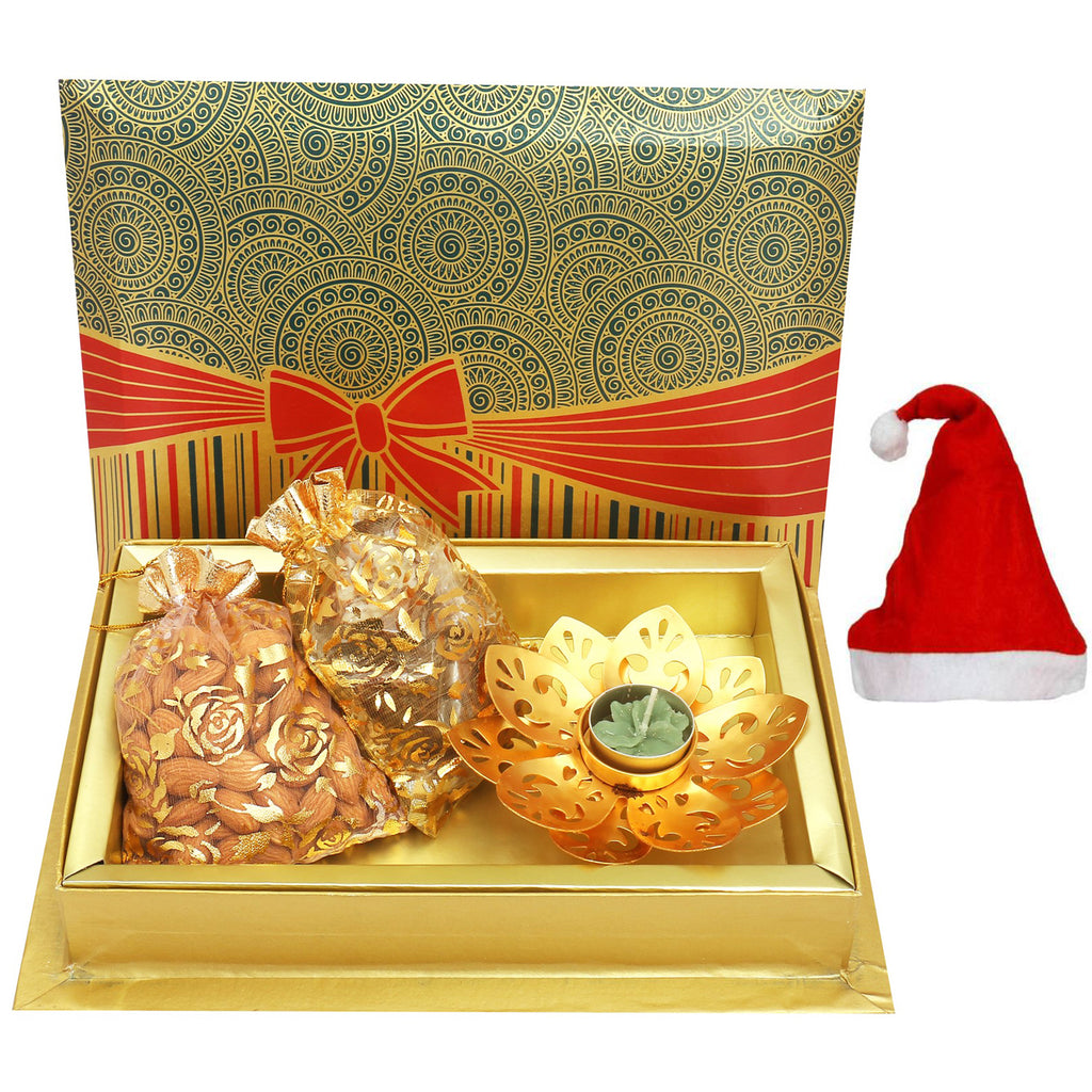 Almonds, English Brittles Pouches with Golden T-lite in Fancy Gift Box