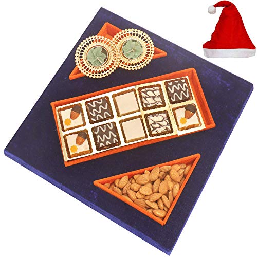 Blue Velvet Tray of Choco Dryfruit Bites, Almonds  and 2 T-Lites