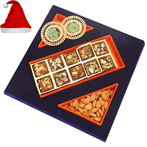 Blue Velvet Tray of Sugarfree Bites, Almonds  and 2 T-Lites