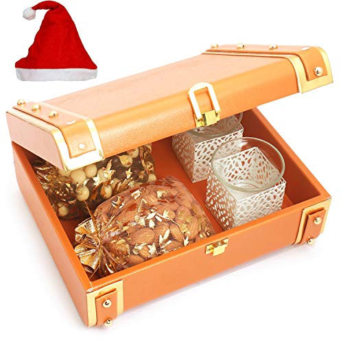 Orange Trunk Jewellery Box with Nutties, Almonds Pouches and 2 Glass T-Lites