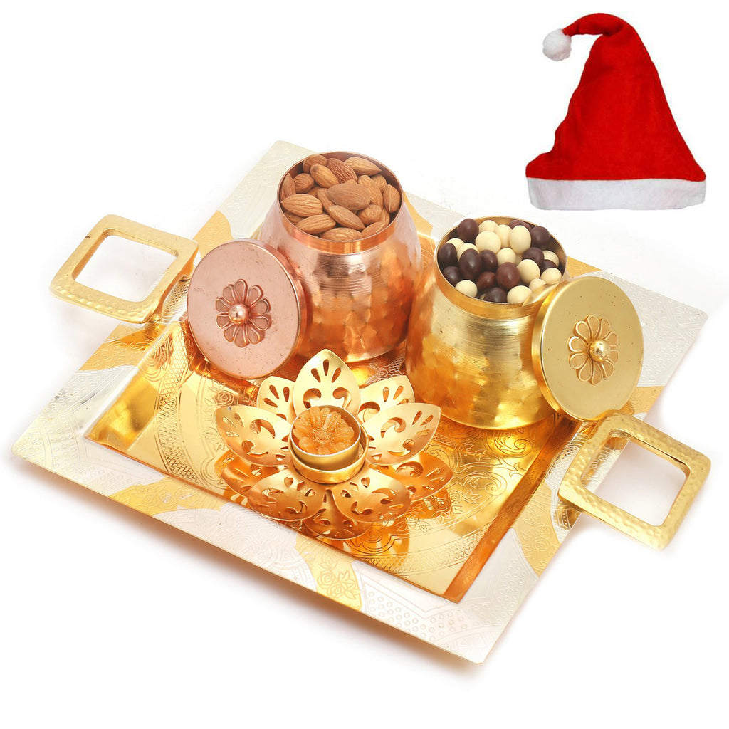 Square Metal Tray with Almonds, Nutties Barnis and Golden T-lite