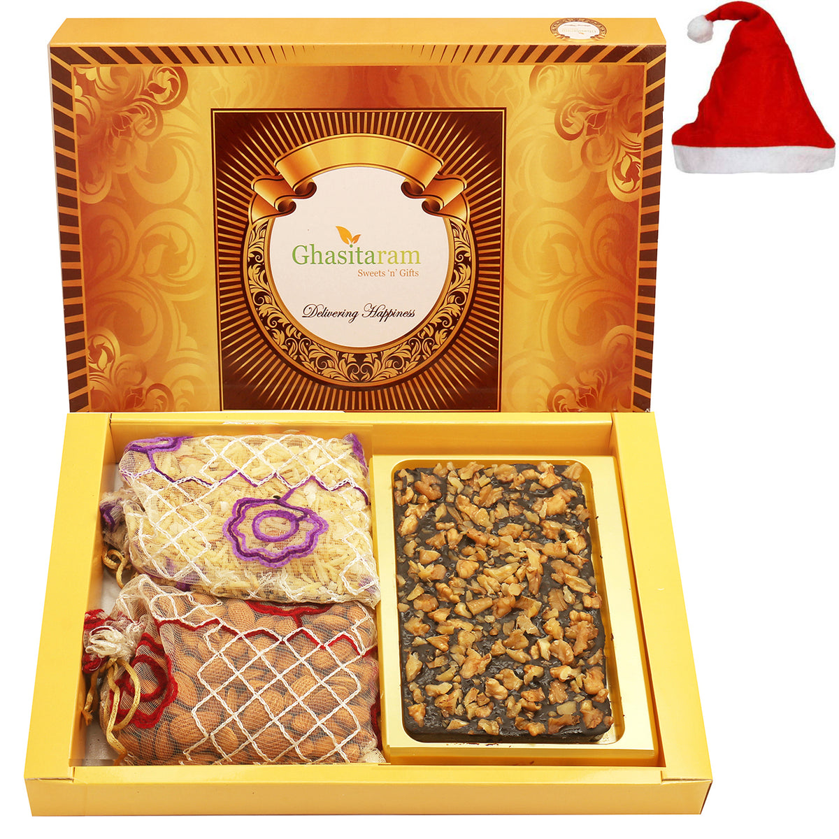 Big Box Of Walnut Chocolate Bark, Almonds and Namkeen Pouch