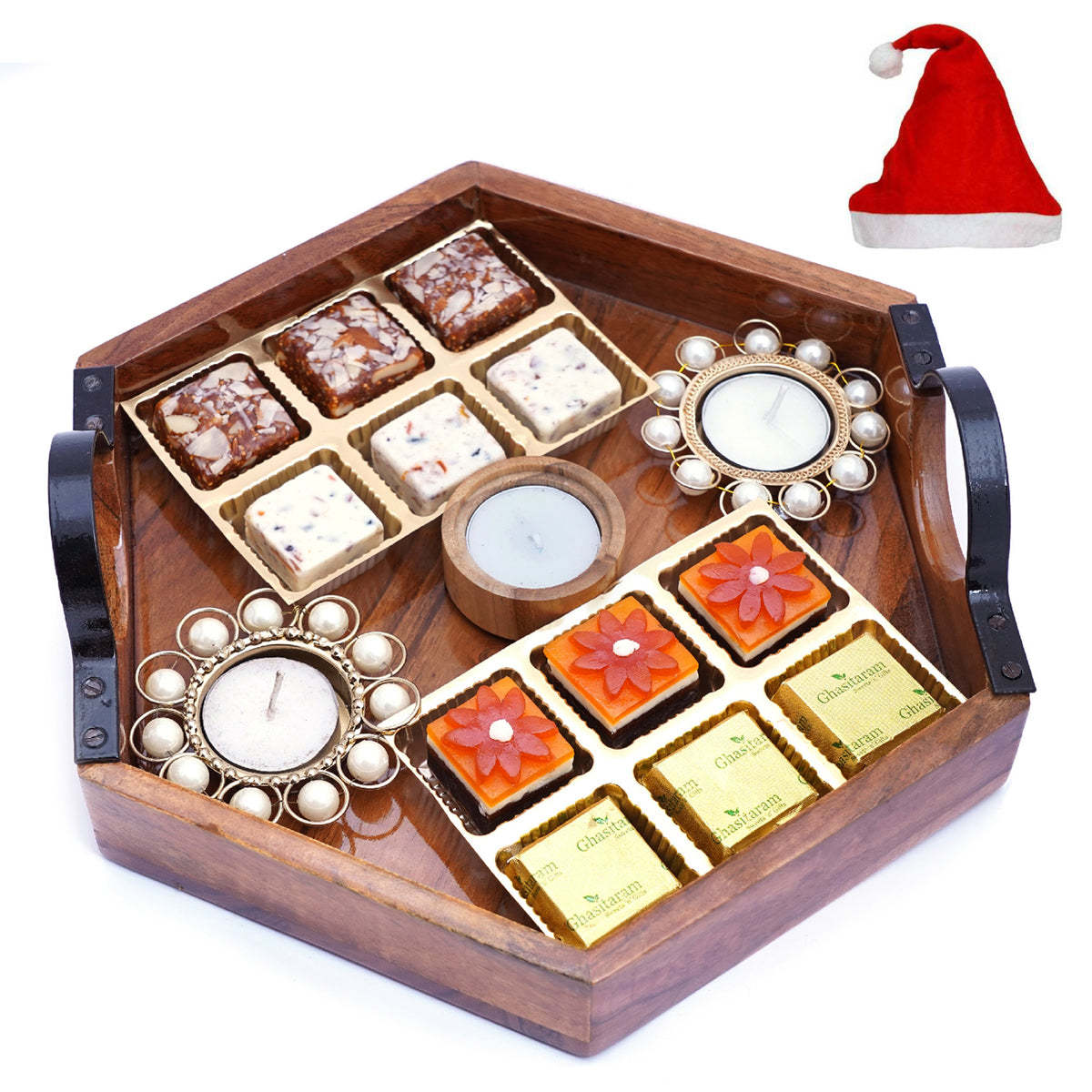 Hexagon Tray with 12 Assorted Bites and 3 T-lites