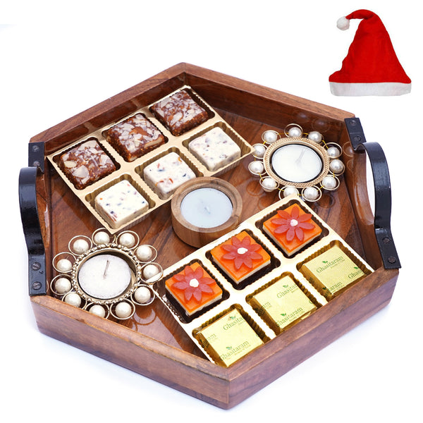 Hexagon Tray with 12 Assorted Bites and 3 T-lites