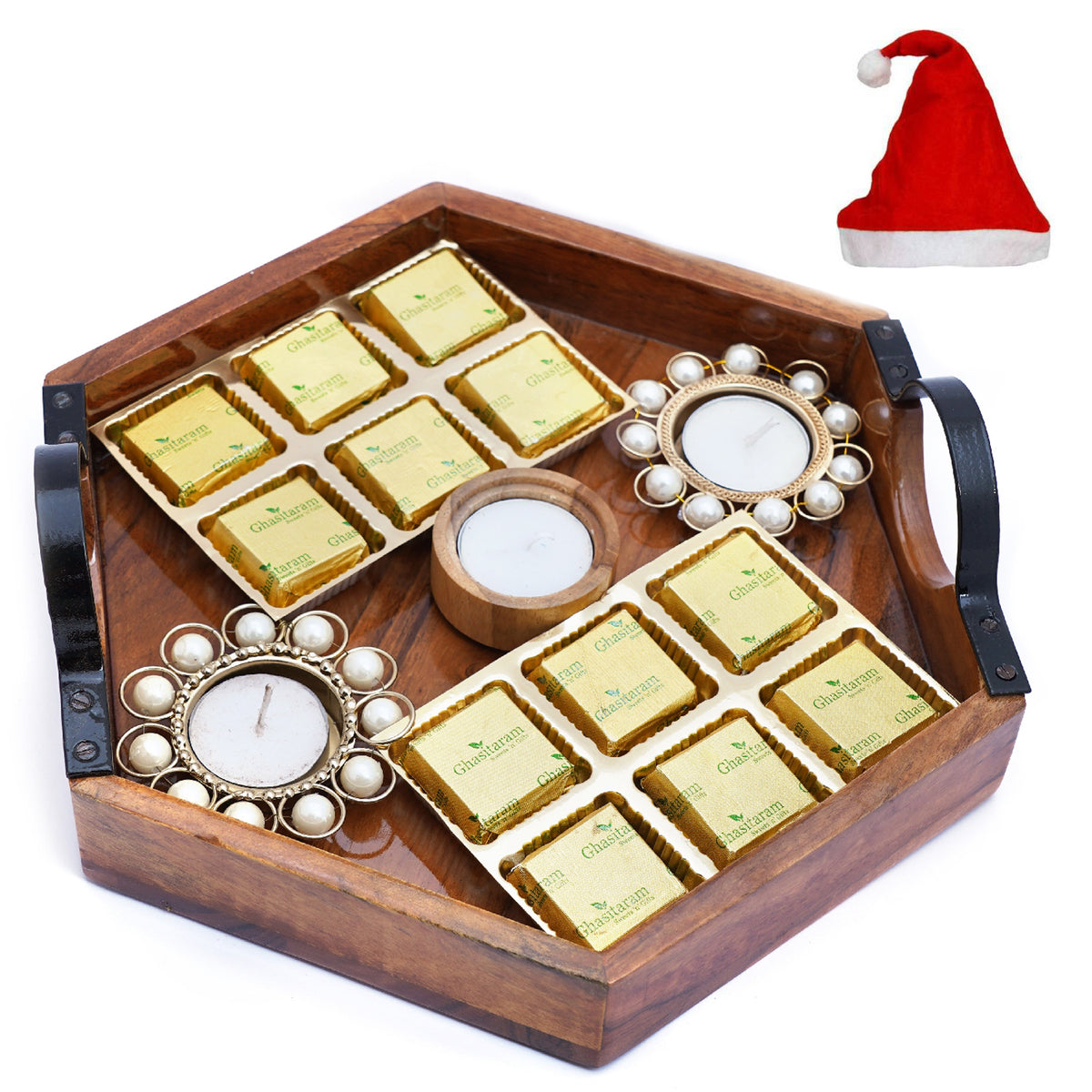 Hexagon Tray with 12 Mixed Nuts Chocolates and 3 T-lites