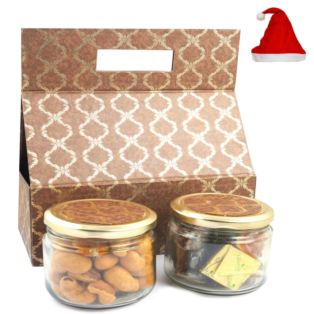 2 Jars Bag Box of Assorted Bites and Crunchy Coated Cashews 