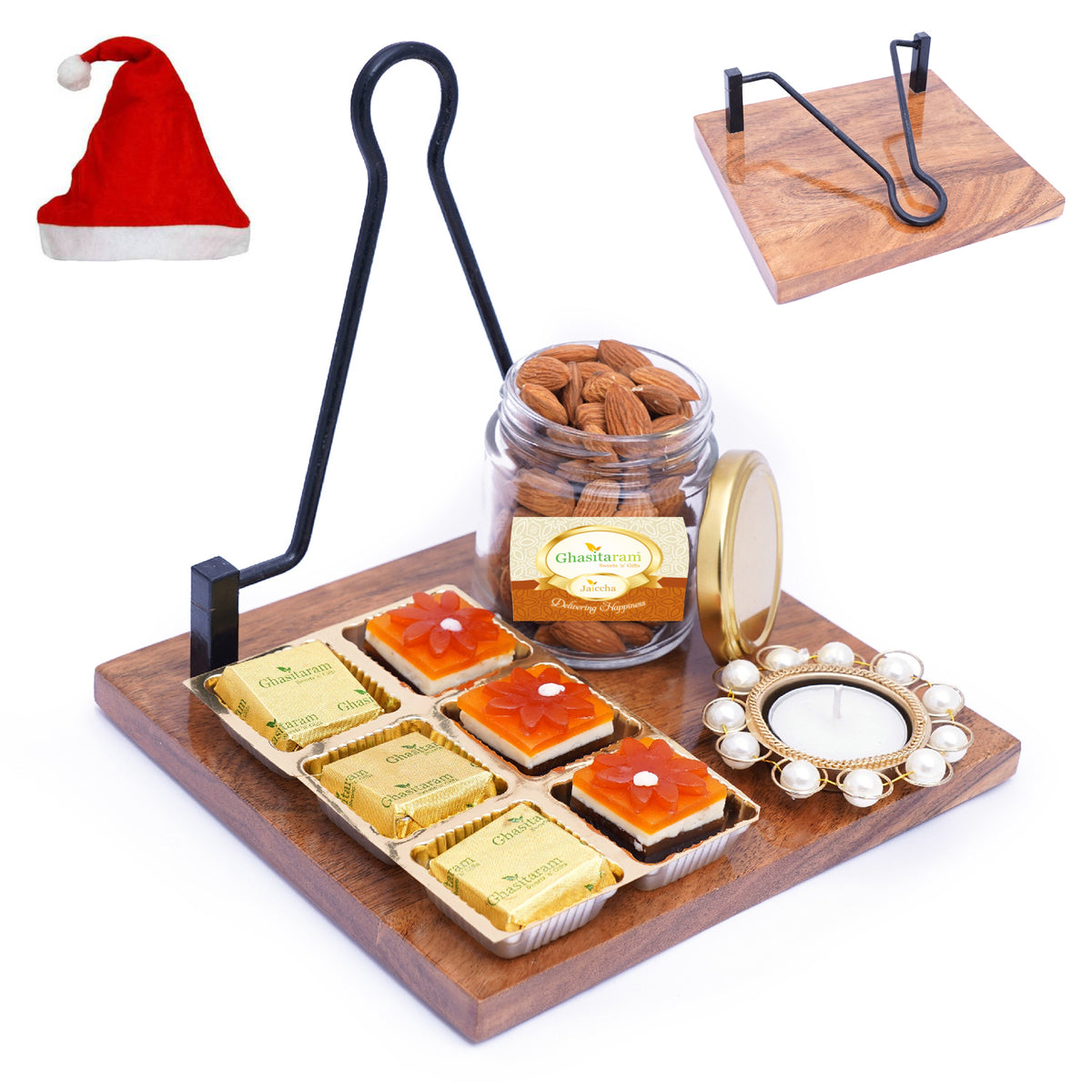 Napkin Holder with 6 Assorted Bites, Almonds and T-lite