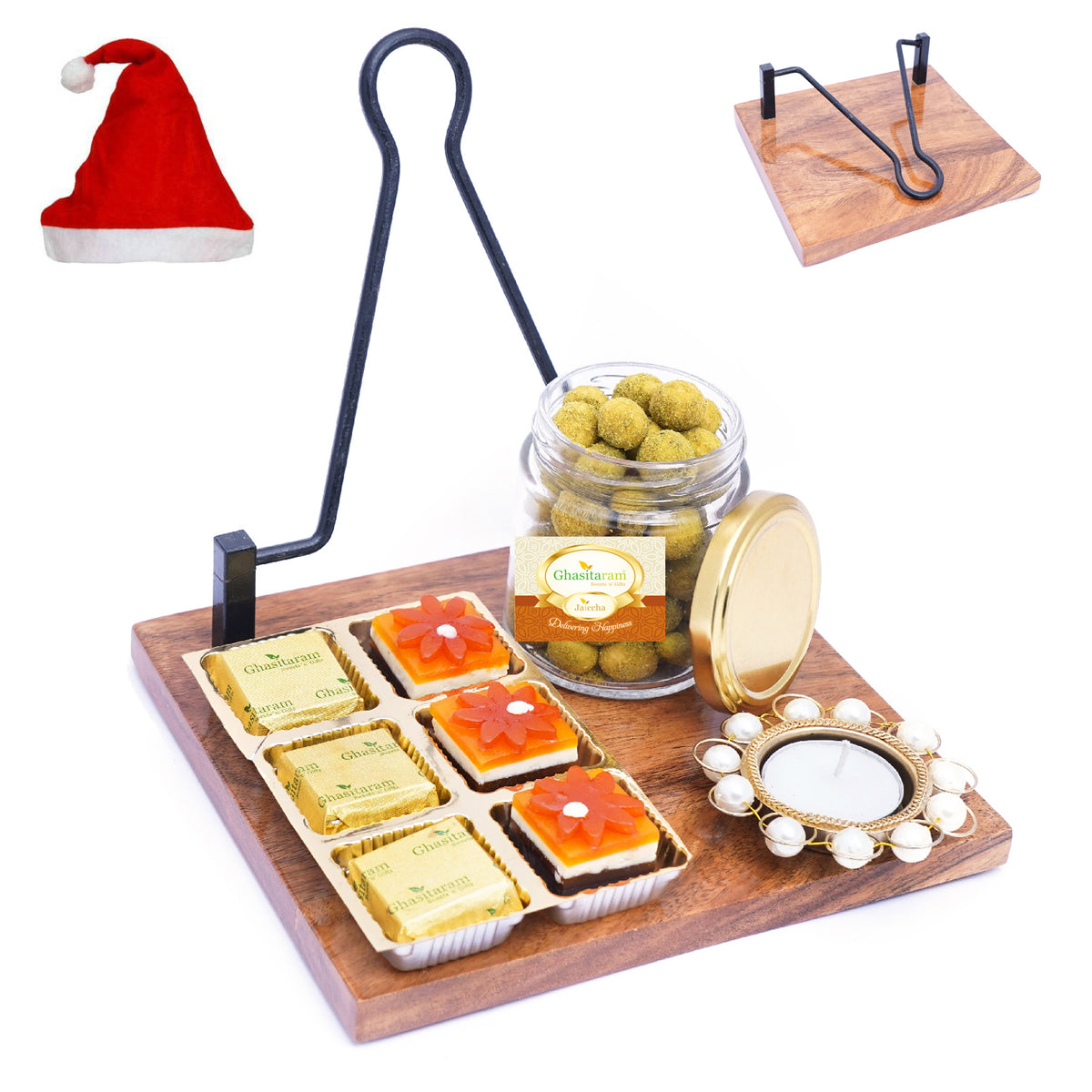 Napkin Holder with 6 Assorted Bites, Crunchy Flavoured Peanuts and T-lite