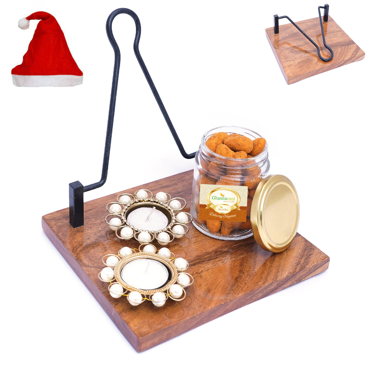 Napkin Holder with T-lites and Crunchy Cashews Jar