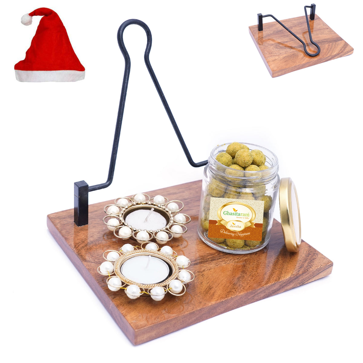 Napkin Holder with T-lites and Crunchy Peanuts Jar