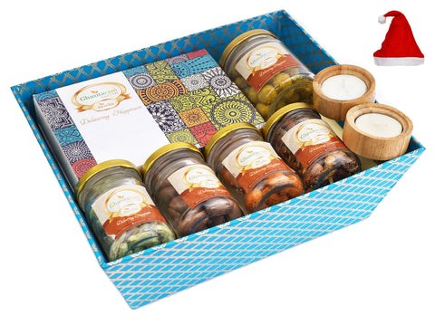Perfect Basket of Assorted Bites, Nuts and Wooden T-lites