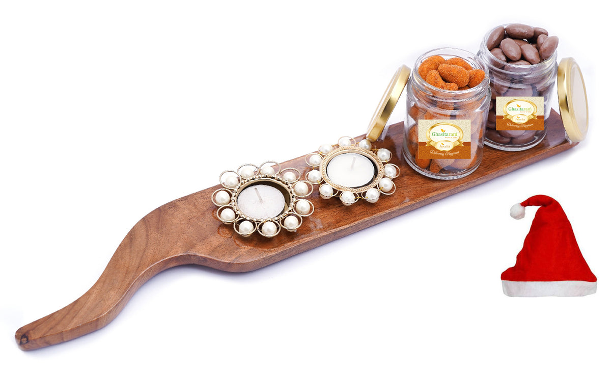 Salad Platter with T-Lites ,Chocolate Coated Alomnds and Crunchy Cashews Jars