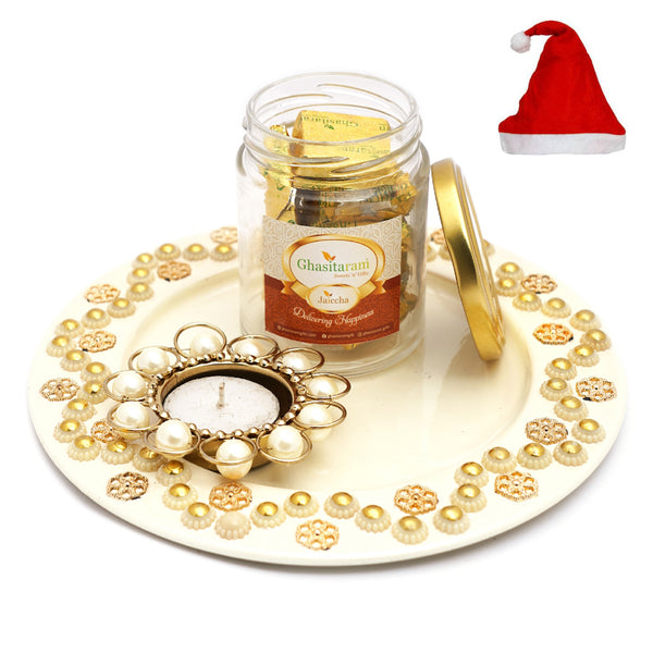 White Metal Thali with T-lite and Mewa Bites