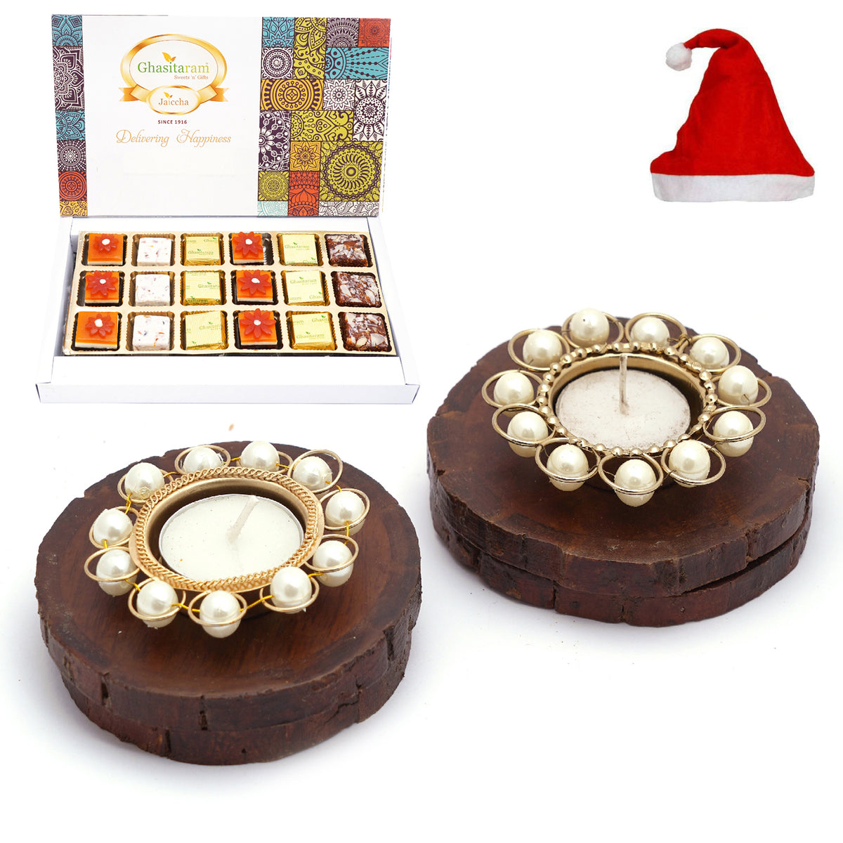 4 Coasters and T-Lites with Chocolate Coated Almonds