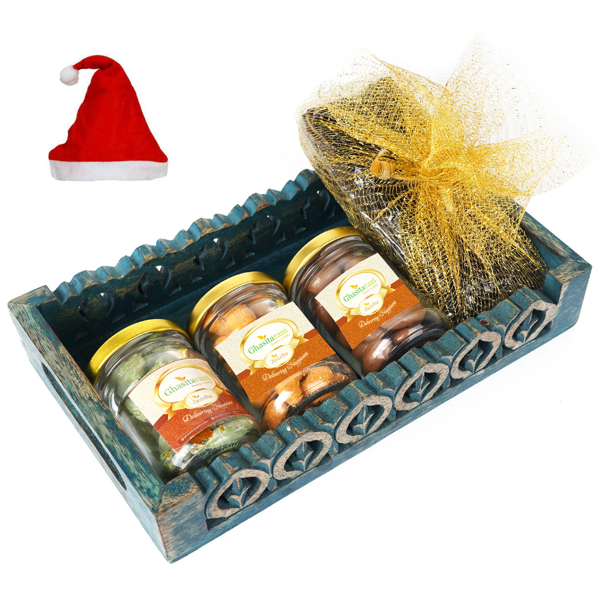 Blue Wooden Christmas Tray 