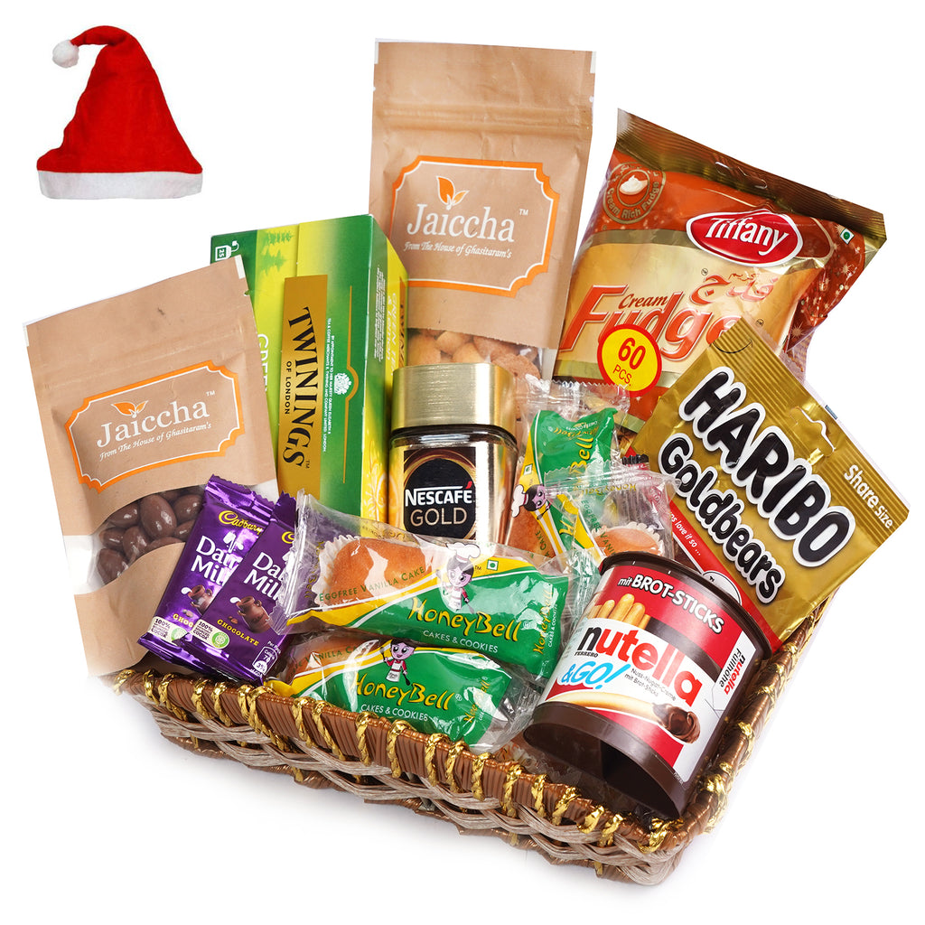 Brown Cane Like Basket Hamper  of 20 Goodies