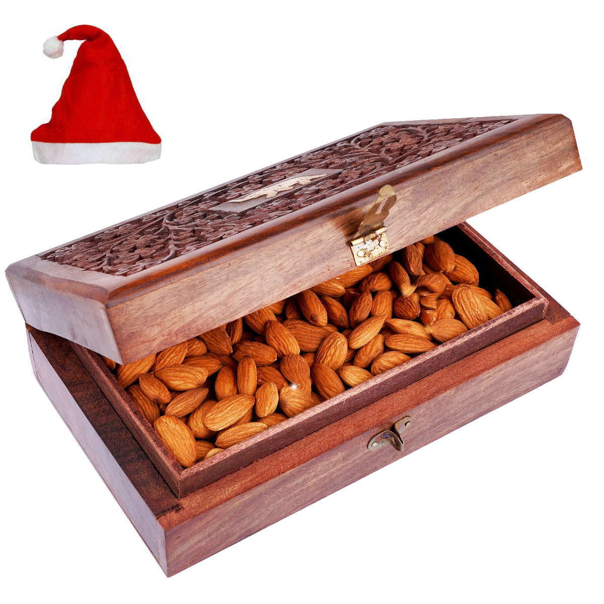 Wooden Craving Jewellery Box with Almonds