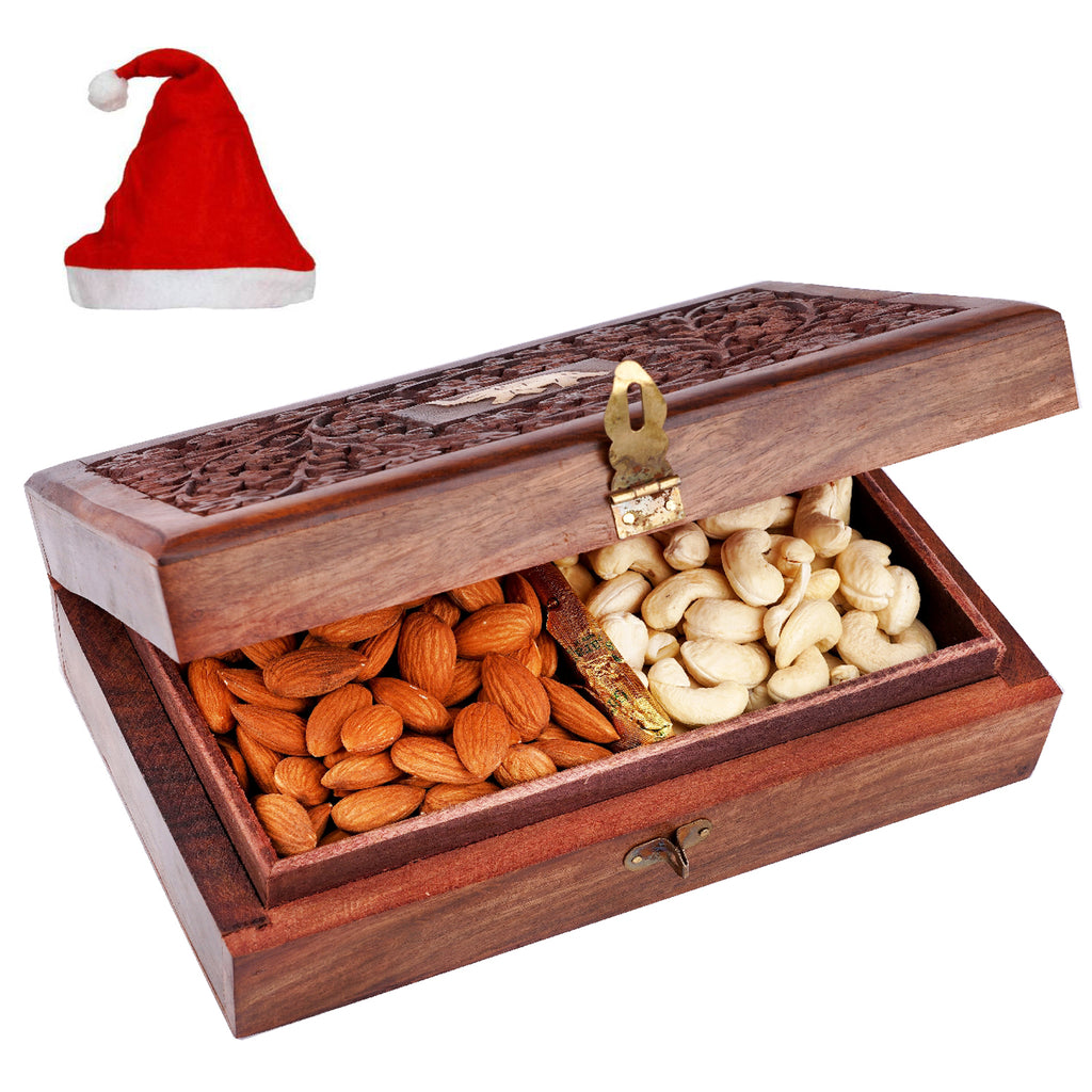 Wooden Carving Jewellery Box with Almonds and Cashews