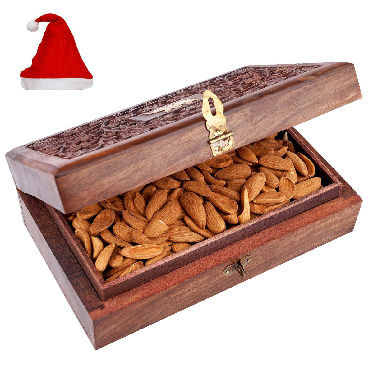 Wooden Craving Jewellery Box with Mamra Almonds